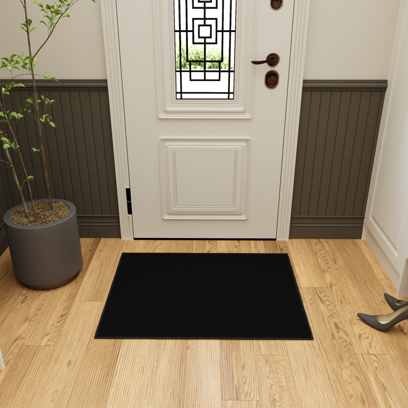 Ottohome Black Entryway Mat, Rectangle 2'3" x 3', Black