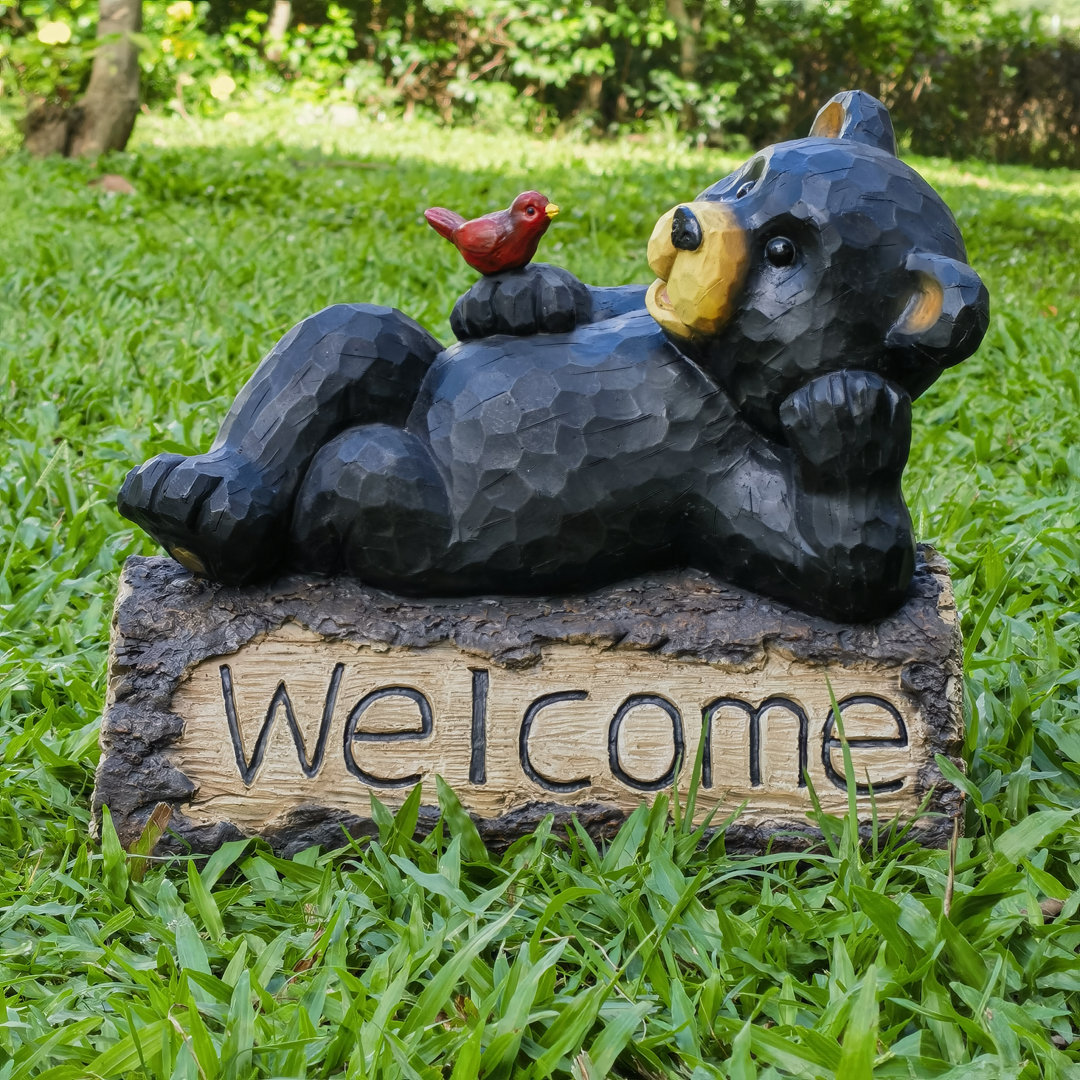 Bear with Cardinal Garden Welcome Sign Hi-Line Gift Ltd.