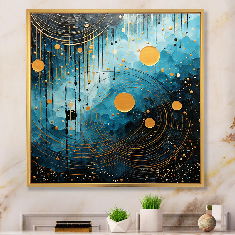 «Blue Minimalisme Moon I» sur toile, Cadre flottant doré, H 30 po x l 30 po x P 1 po