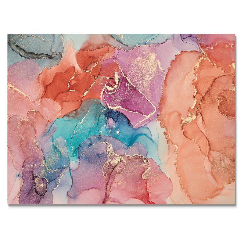 Turquoise et brun, art abstrait fluide de luxe III - peinture sur toile, H 30 po x l 40 po x P 1,5 po, Toile tendue