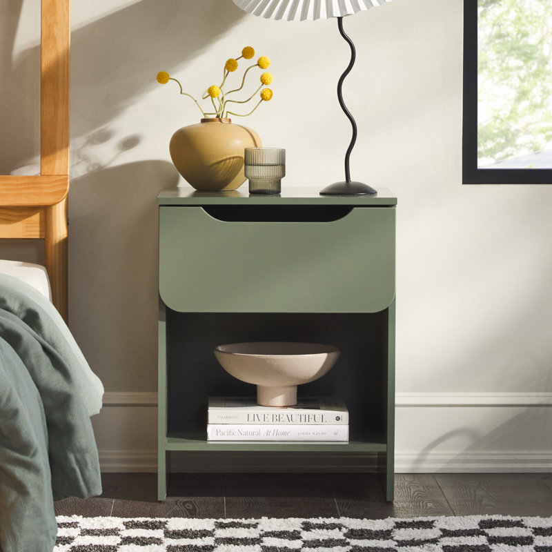 Jaqualine 1-Drawer Nightstand with Storage Cubby, Green