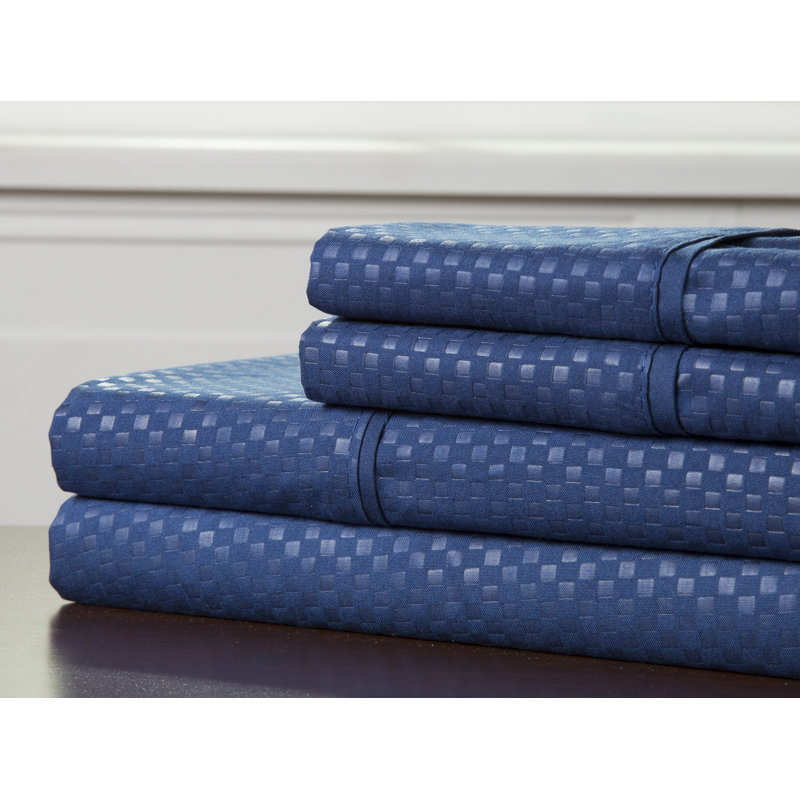 Ensemble de draps 4 pièces, Bleu marine, Ensemble de draps pour grand lit + 1 drap-housse +