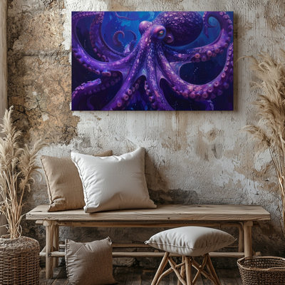 Toile éthéréale pieuvre éclatante toile cosmique marine Art mural prêt à accrocher galerie enveloppée décoration intérieure Design moderne de qualité supérieure