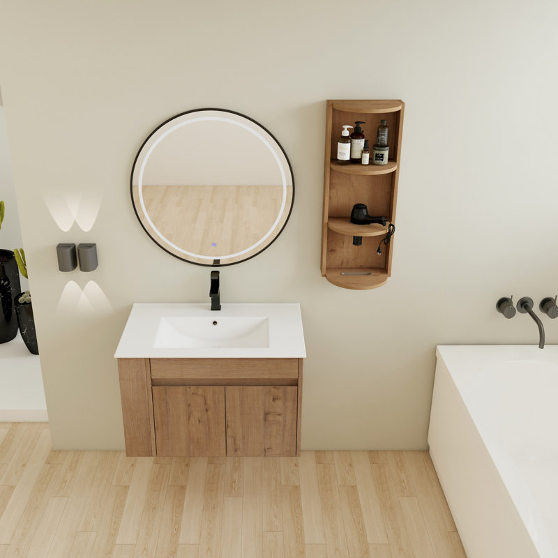 Meuble-lavabo mural 30 po avec lavabo et support de rangement, portes à fermeture douce, armoire combinée (KD-Packing)