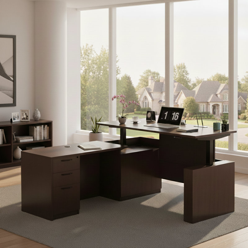 Parven 66.93'' Height Adjustable L-Shaped Executive Desk, Espresso