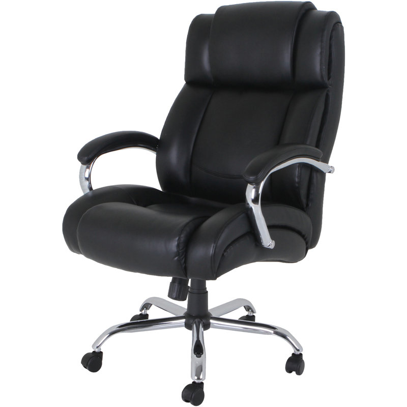Big and Tall Black Leather Office Chair with Metal Base