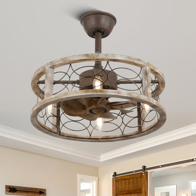 Colp 18'' Farmhouse Caged Ceiling Fan with Lights and Remote, Rustic 8-Blade Reversible DC Motor Fandelier Indoor Ceiling Fan