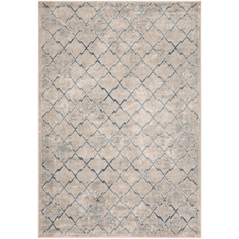 Cambrai Geometric Light Gray/Dark Blue Area Rug, Rectangle 9' x 12'