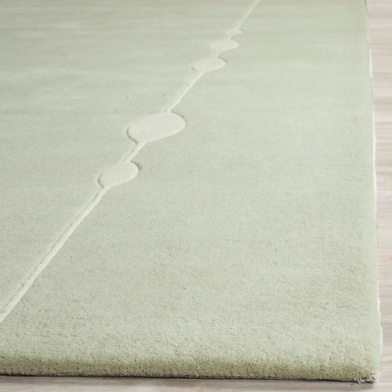 Tapis vert en laine touffeté et fabriqué à la main à motif abstrait Candelo, Tapis de couloir 2 pi 6 po x 8 pi