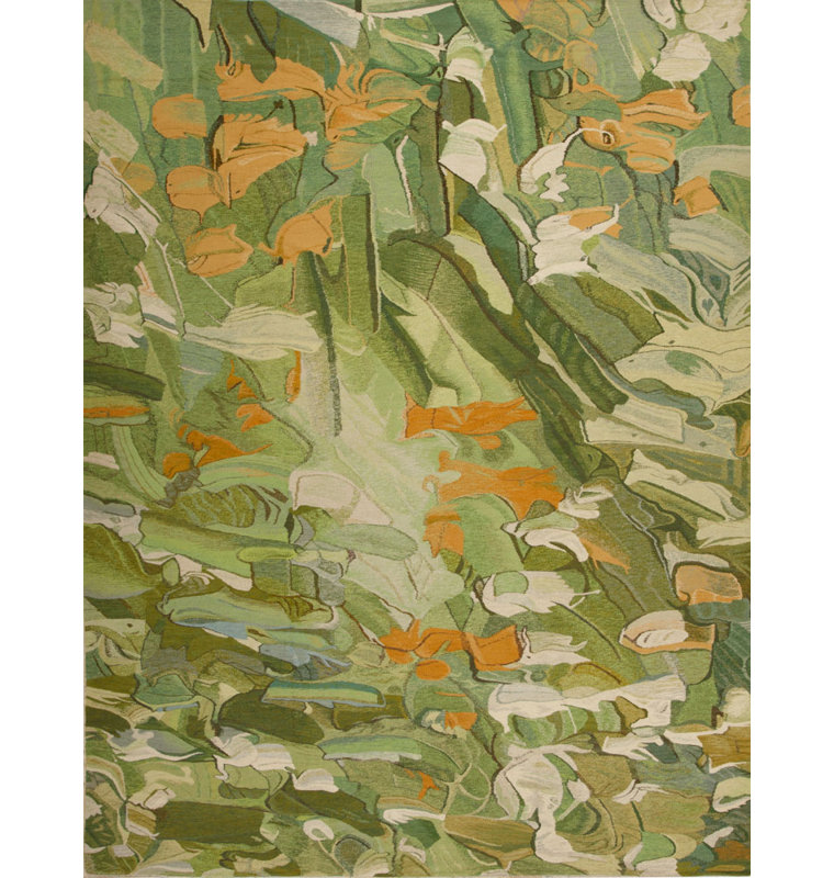 Abstract Area Rug in Green/Orange