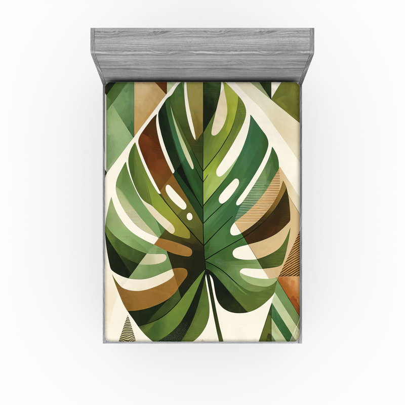 Drap-housse Ambesonne Monstera_ Nature boho scandinave_Fougère vert sépia et cacao, Drap-housse grand