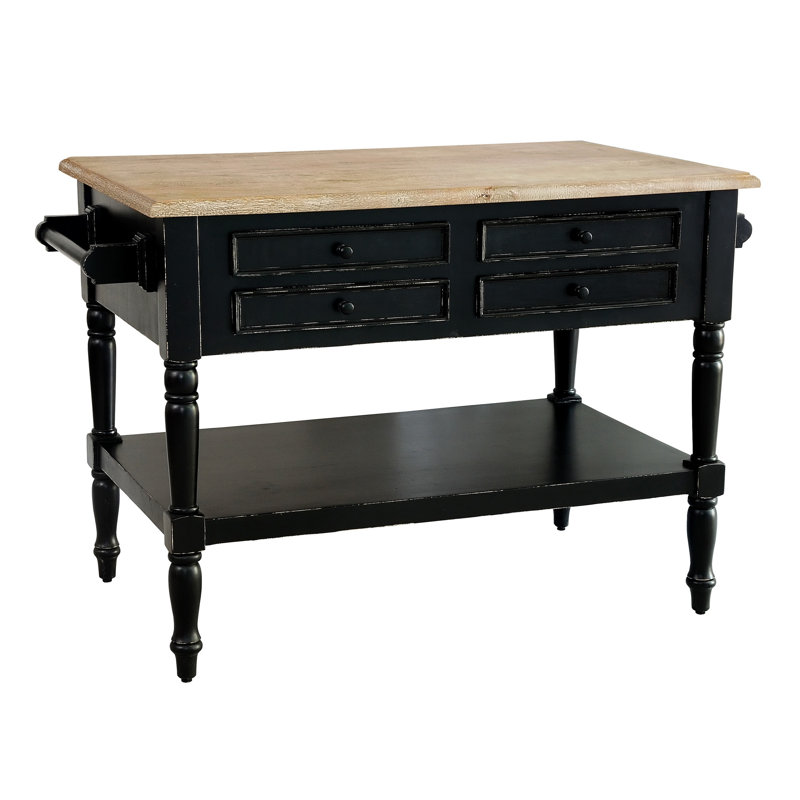 Kitchen Island, Rustic Mango Gray Wash, Light Distressed Black