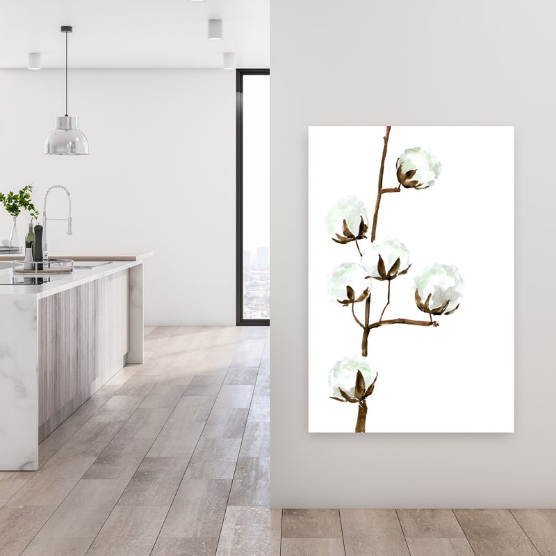 Branches de coton délicates fleurs printanières minimalistes, 48" H x 32" W