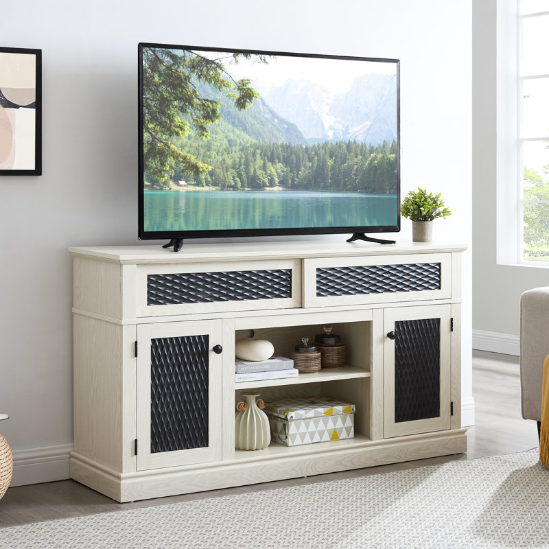 Television Stand With Ornament, For 65" Tvs, Ample Spacious Tv Showcase, Suits, Blanc