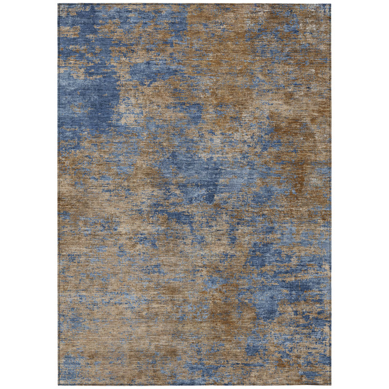 Tapis extérieur lavable abstrait bleu marine et brun 9 pi x 12 pi