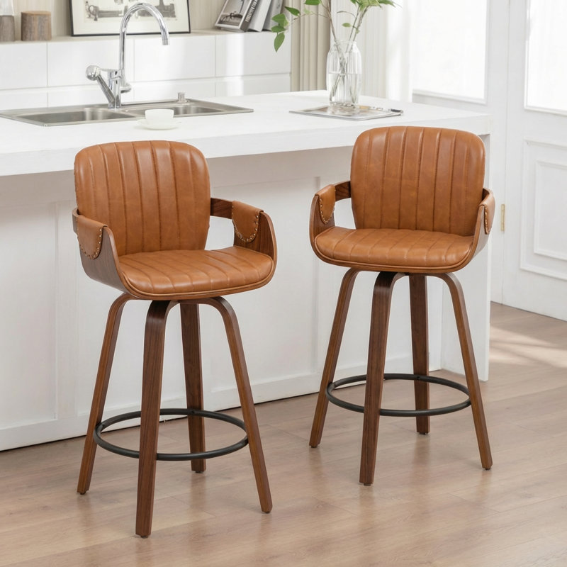 Youngstown Upholstered Swivel Counter Stool With Wood Frame, Brown