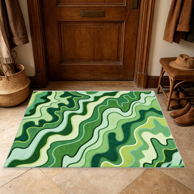 Green and Light Green Retro Swirl carpet-easy to clean, machine-washable, soft and comfortable; suitable for door mats, kitchens, living rooms, bedrooms, corridors, and laundry areas. Easy to clean, durable carpet for home decoration.