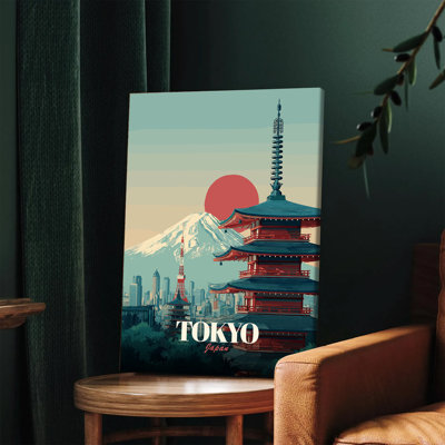 1 pièce d'art mural encadré, affiche de voyage rétro au Japon, toile de fond japonaise rétro avec mont Fuji et pagode, décor de maison moderne pour le bureau de la chambre à coucher, cadeau unique pour les amateurs de voyages et les amateurs d'art
