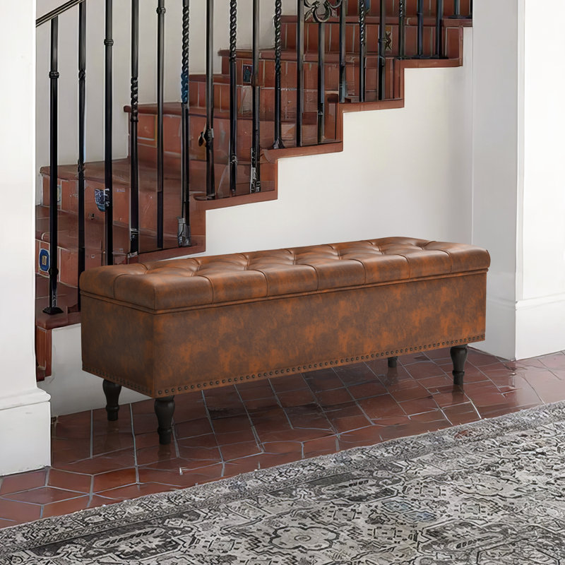Arlecia Faux Leather Upholstered Storage Bench, Brown