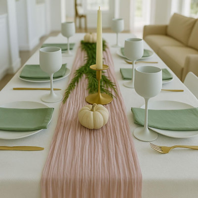 Paquet de 12 chemins de table en chiffon rose cendré - ensemble de décoration de table 10 pi Blush Gauze Boho pour douche nuptiale, brunch de la fête des Mères, fête de petite fille ou réception de mariage romantique