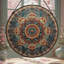 Panneaux de vitrail mandala bleu sarcelle terreux, attrape-soleil pour la décoration de fenêtre-627208869