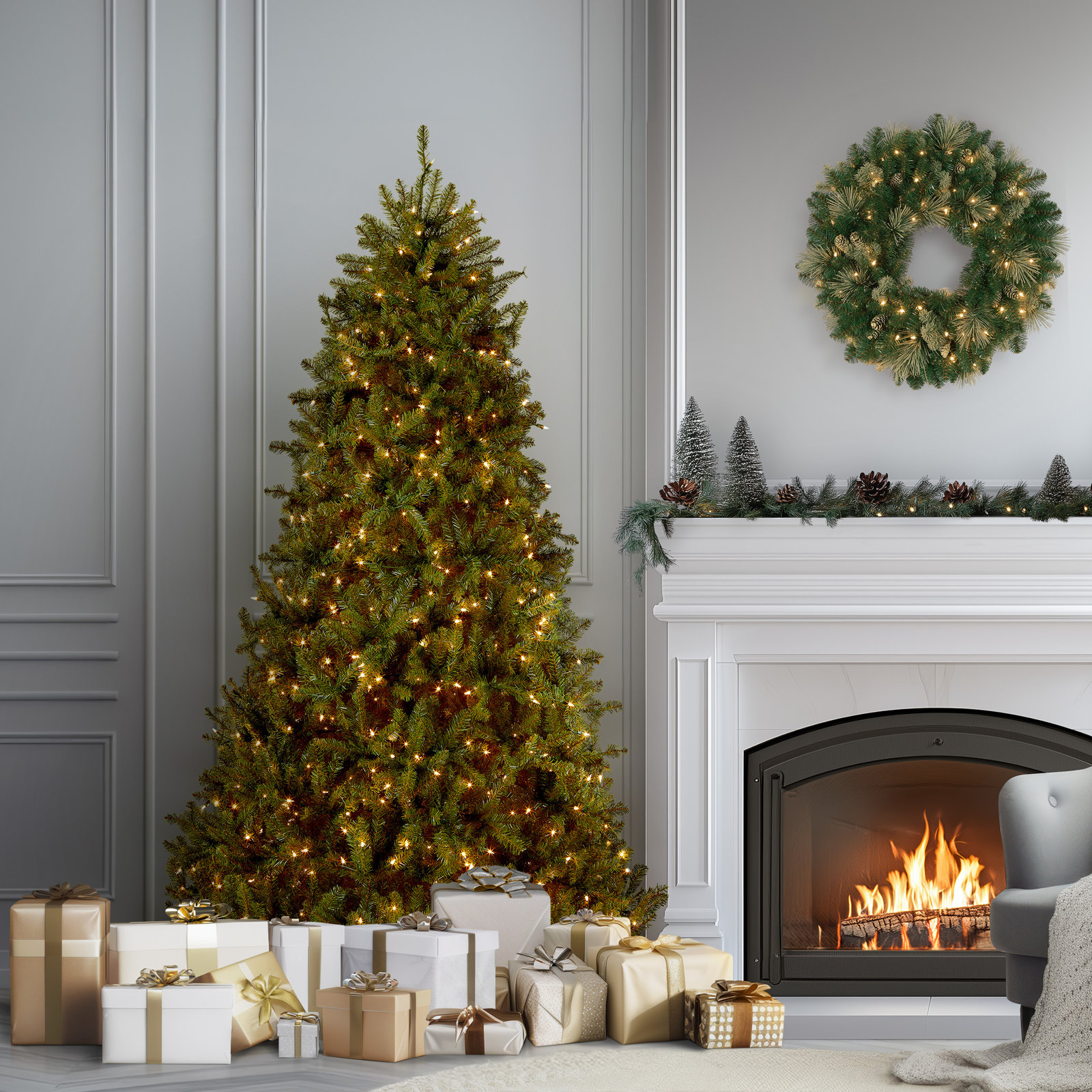  9ft. Dunhill Fir Tree with Clear Lights, 6.5', Clear/White Lights