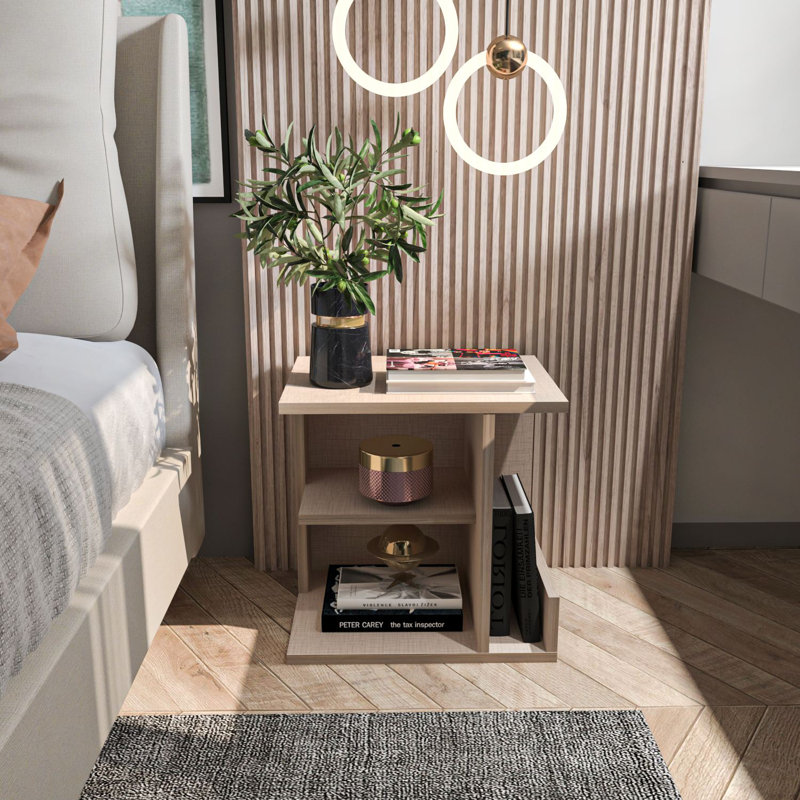 Modern Beige Nightstand, 17.7 x 17.7 x 13.8 Inches | 100% Melamine Coated Particle Board, Thickness: 0.7 Inches | Stylish Solid Color Design, Perfect for Bedroom & Living Room, Durable & Functional Storage Solution