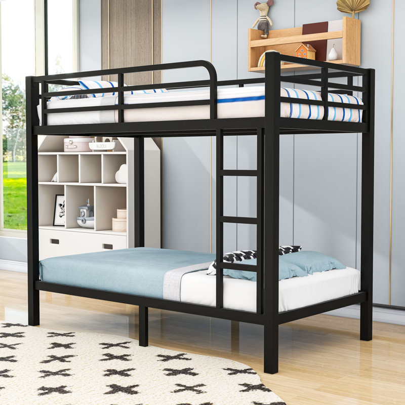 Metal Bunk Bed With Slats, Black, Twin over Twin