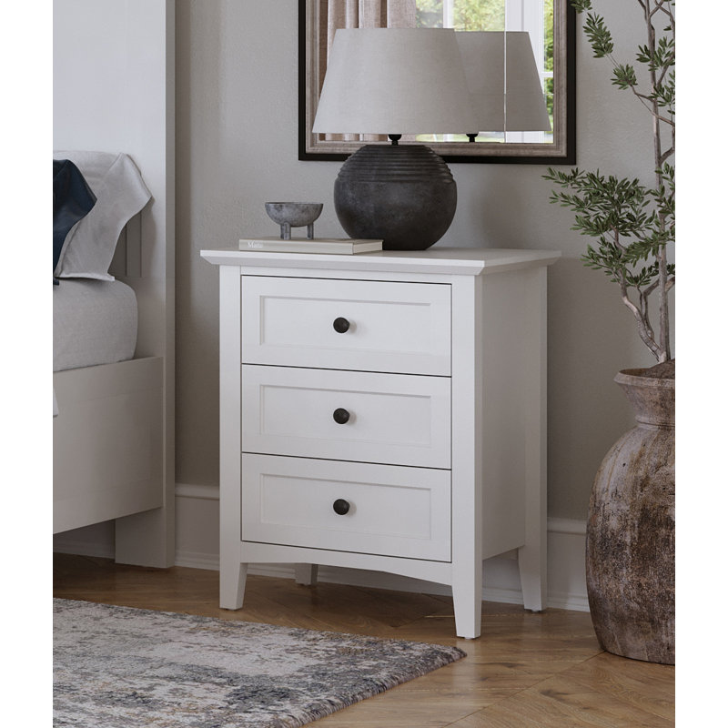 3 Drawer Bedside Table, White