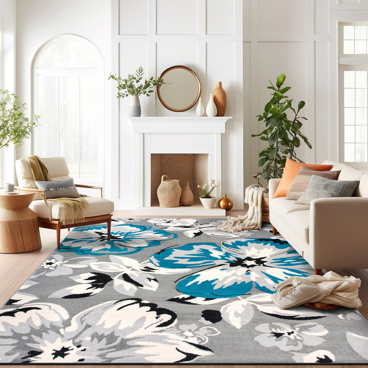 Tapis bleu / gris / ivoire Rooshi