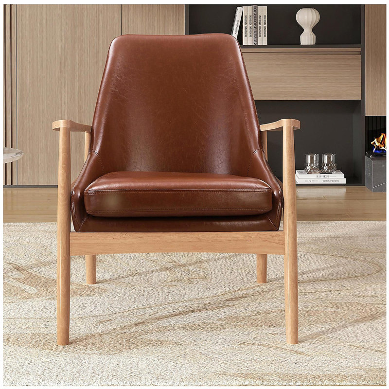 Chaise décorative en cuir de polyuréthane, fauteuil avec cadre en bois de style médiéval moderne, chaise de lecture avec dossier haut, convient au salon