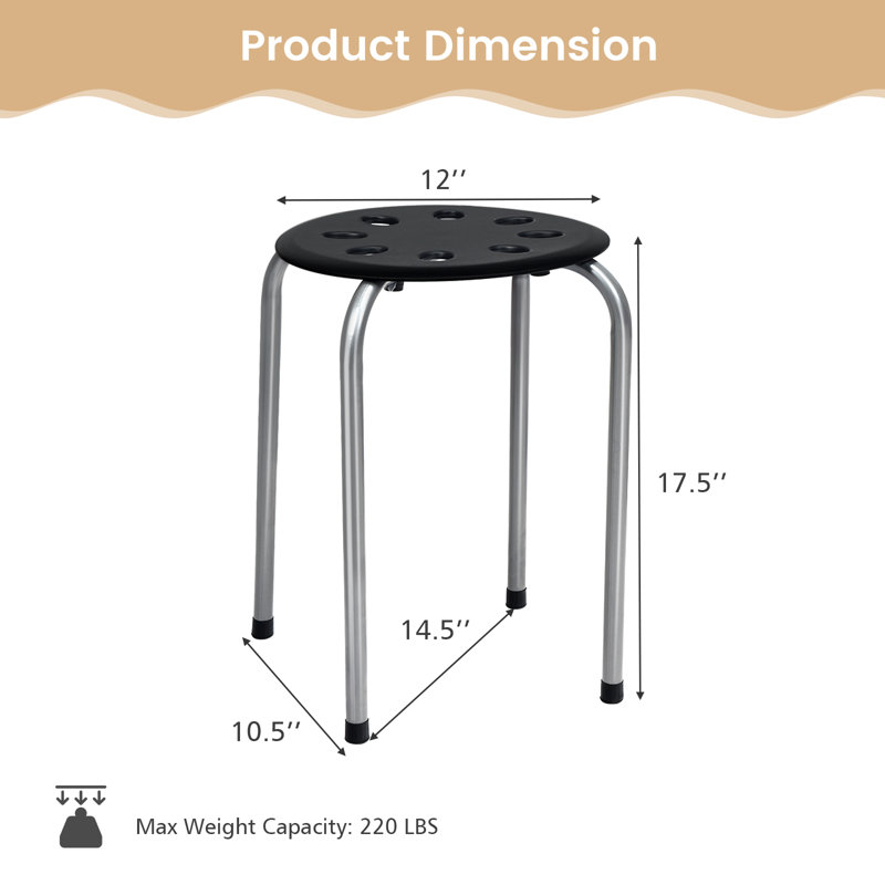 Ashar 17.5'' H Portable Plastic Stack Stools with Metal Frame Stool, Silver/Black