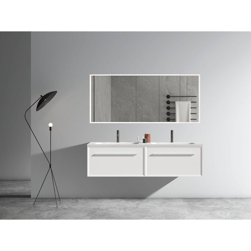 Meuble-lavabo de 60 po avec lavabo à surface solide 60 po, Blanc