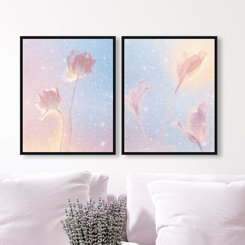 Iridescent Spring Set Floral & Botanical Canvas Print by Oliver Gal, Black Frame, 16 x 20, 17"H x 21"W, Black Floater Frame