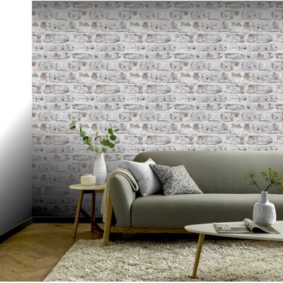 Domenic White Whitewashed Brick Wallpaper
