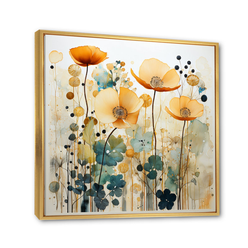 «Teal Orange Botanical Fragments III», reproduction sur toile, H 36 po x l 36 po x P 1,5 po, Cadre flottant doré