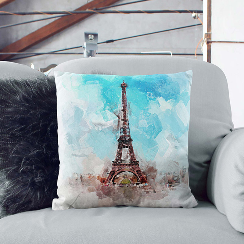 Eiffel Tower in Paris France in Abstract Cushion with Filling, Stone, 40cm H x 40cm W x 15cm D