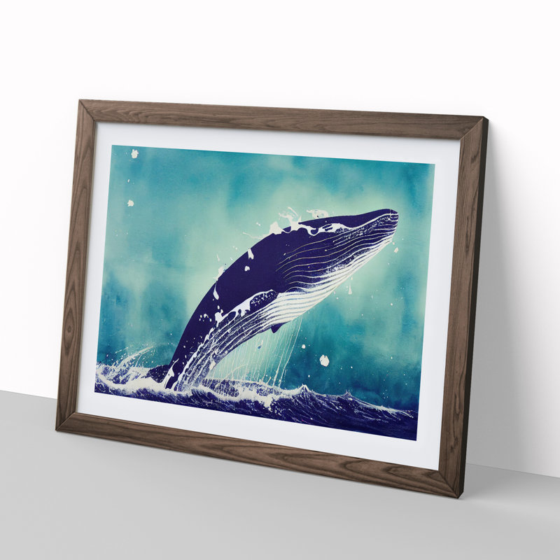 XH1022-10129X Whale Paint Splatter - Single Picture Frame Print, 46cm H x 64cm W x 2cm D, Walnut Framed