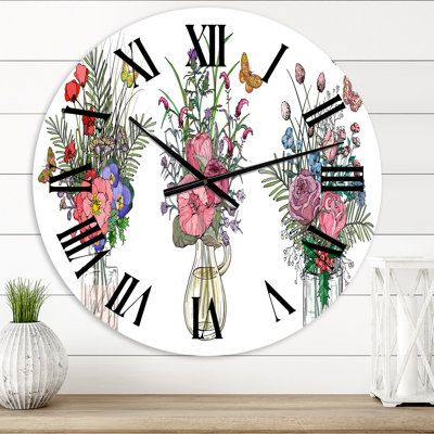 Bouquets Of Wildflowers In Transparent Vases II - Farmhouse wall clock