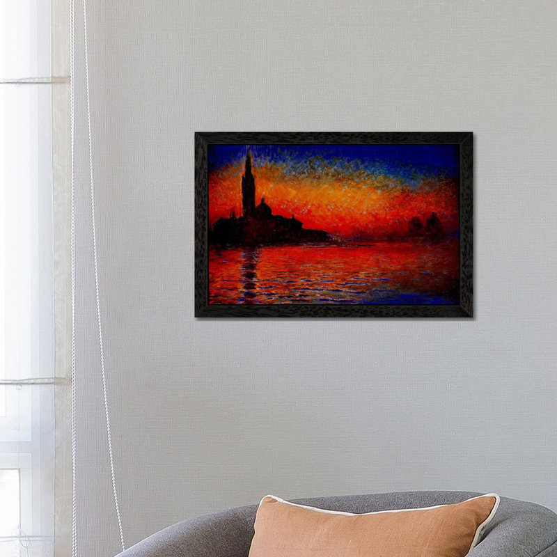 Sunset In Venice by Claude Monet - Floater Frame Painting on Canvas, 121.92 cm H x 40.64 cm W, Black
