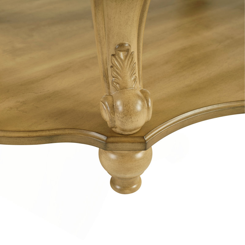 Table basse ovale en bois de 42 po pour le salon, table basse à 2 niveaux en bois massif avec tablette de rangement ouverte, assemblage facile, naturel antique