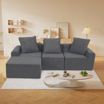 Canapé modulaire convertible à 3 places au design américain, gris antique, siège mi-ferme, matériau principal en velours, tissu en microfibre, mousse américaine, housses en velours côtelé brossé lavables à la machine avec sièges,