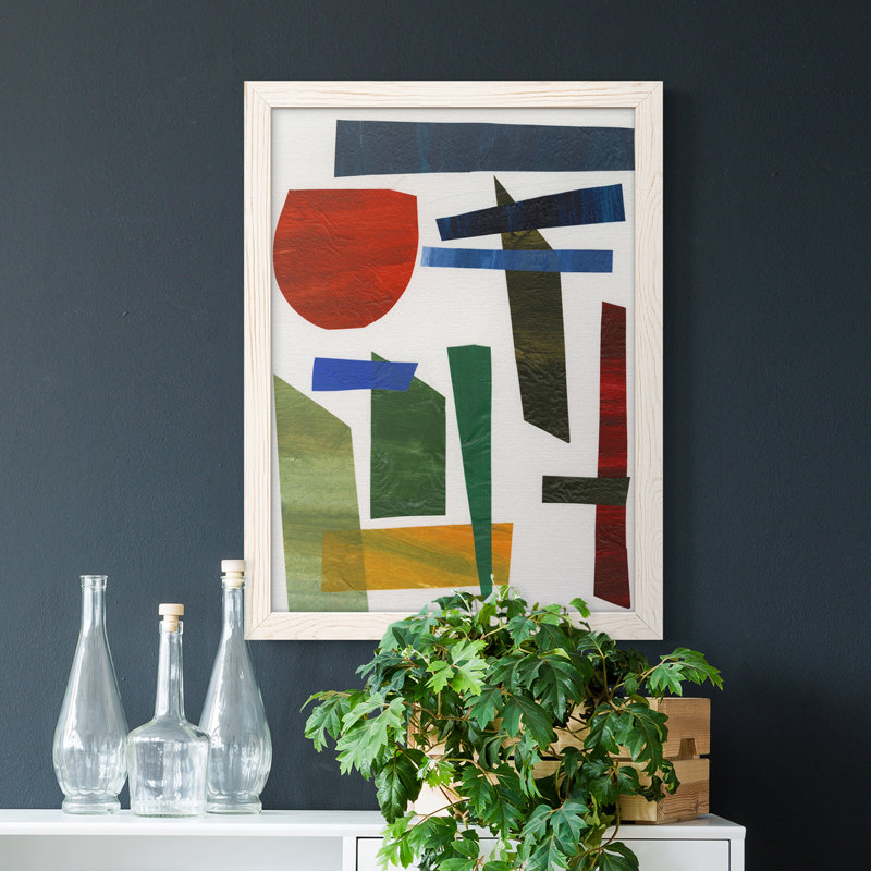 Colorful Shapes II - Peinture sur toile encadrée, H 38 po x l 28 po x P 1 po, Blanc