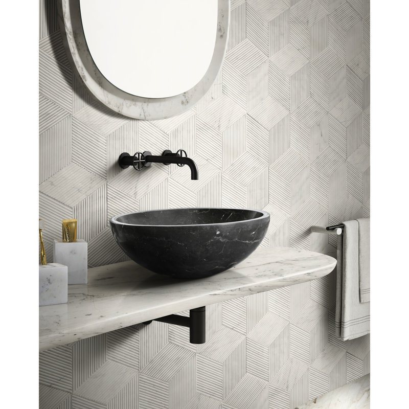 Lavabo vasque rond de luxe en marbre naturel gris foncé, lavabo vasque rond de 15,8 po, surface mate, un lavabo rond rond pour spa, finition solide