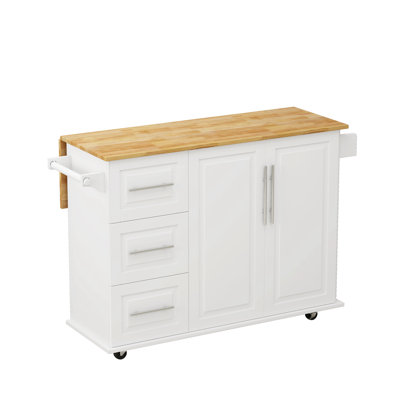 Kitchen Island Cart With 2 Door Cabinet And Three Drawers,43.31 Inch Width With Spice Rack,Towel Rack (White)