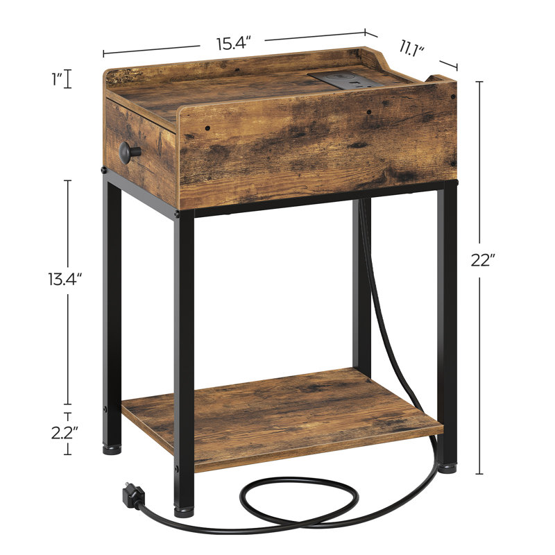 Table de bout étroite avec station de charge sans fil et rangement