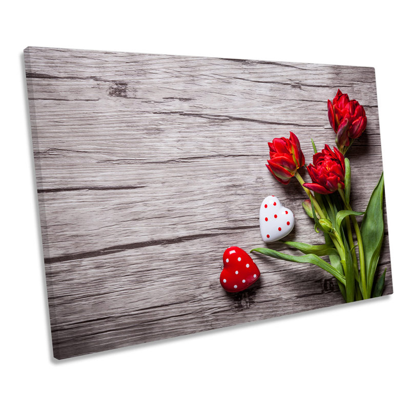 X5338 Flowers Heart Floral Red - Wrapped Canvas Print, 30.5cm H x 45.7cm W x 2cm D