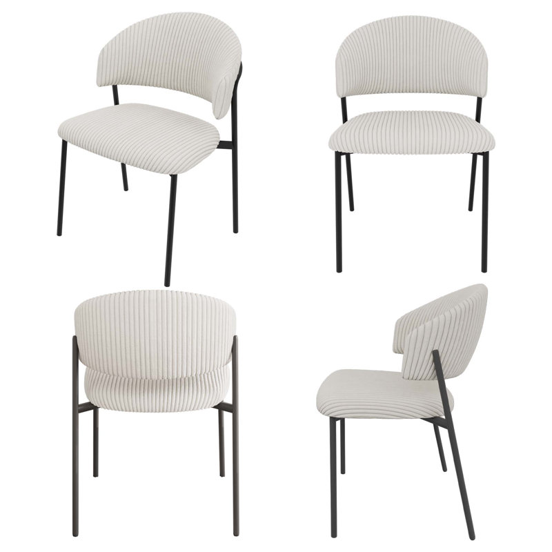 Corduroy Stainless Steel Dining Chairs, White, 4