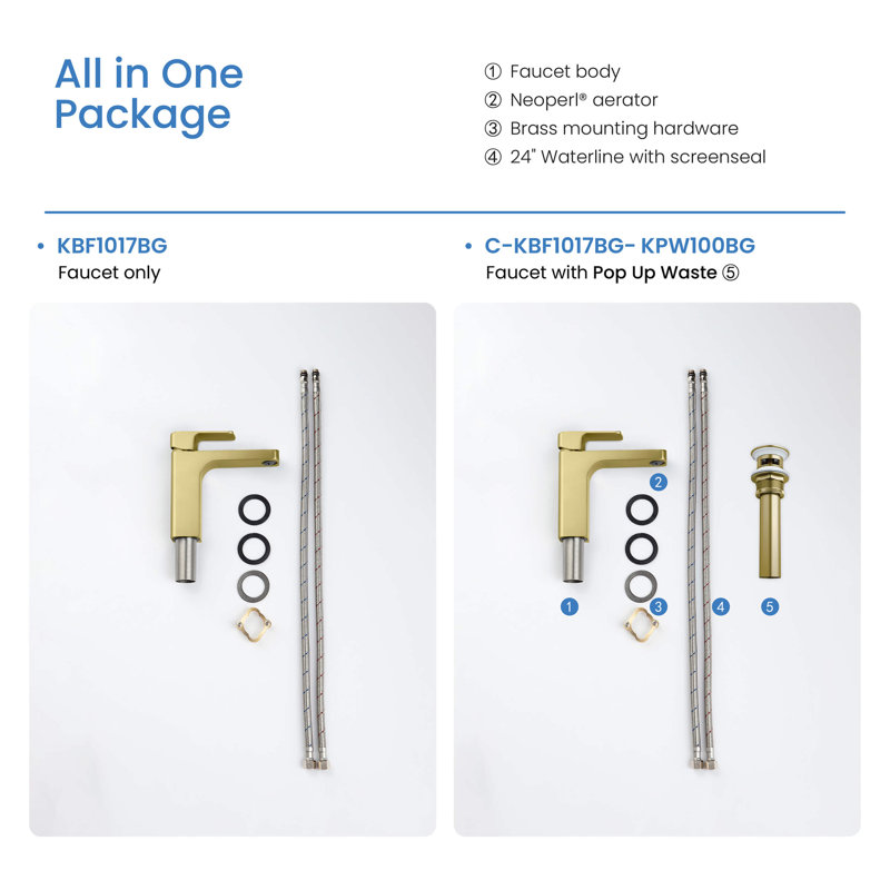 Blaze Single-Hole Single-handle Bathroom Faucet with Drain Assembly, Brushed Gold