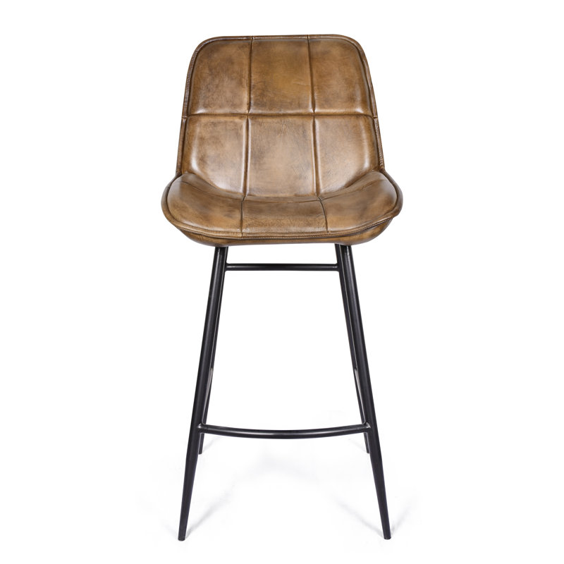 Upholstered Counter Stool with Metal Frame, Brown 